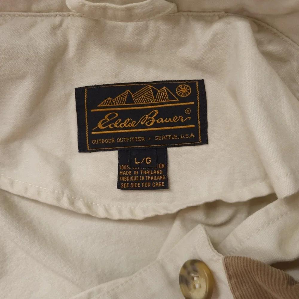 Vintage Eddie Bauer  Barn Chore Jacket Mens Large Ivory Field Travel Safari 90s